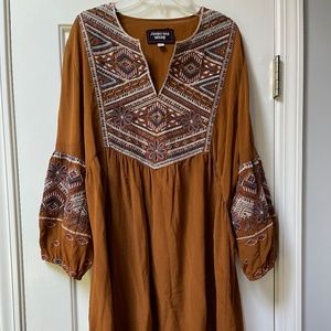 Johnny Was Silk Brown embroidered Tunic/Dress Size small